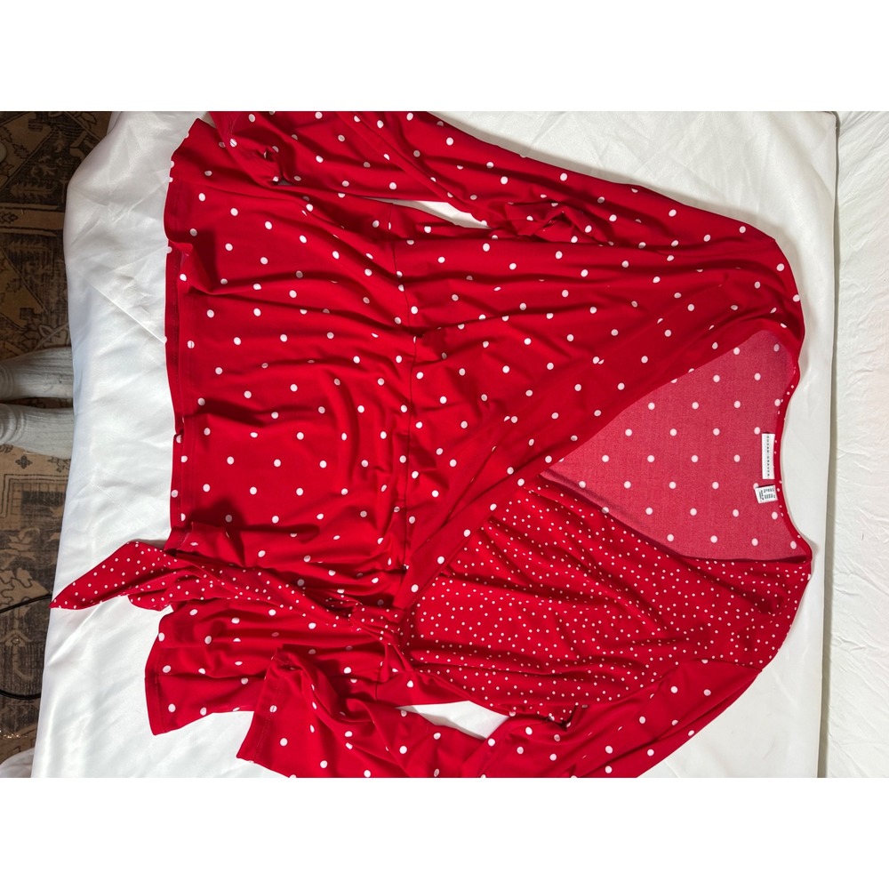 Susan Graver Red Polka Dot Scoop Neck Short Sleeve Top Plus Size 2X Womens - Picture 1 of 4